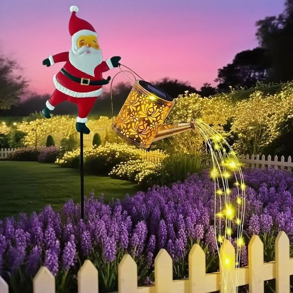 Solare-Laterne „Weihnachtsmann beim Gießen“