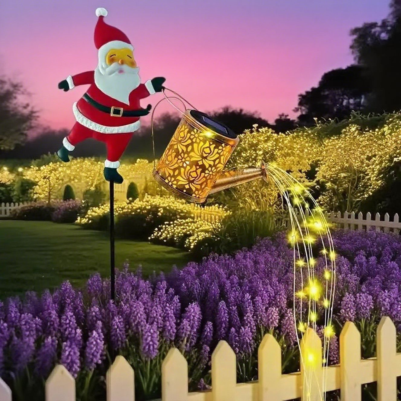 Solare-Laterne „Weihnachtsmann beim Gießen“