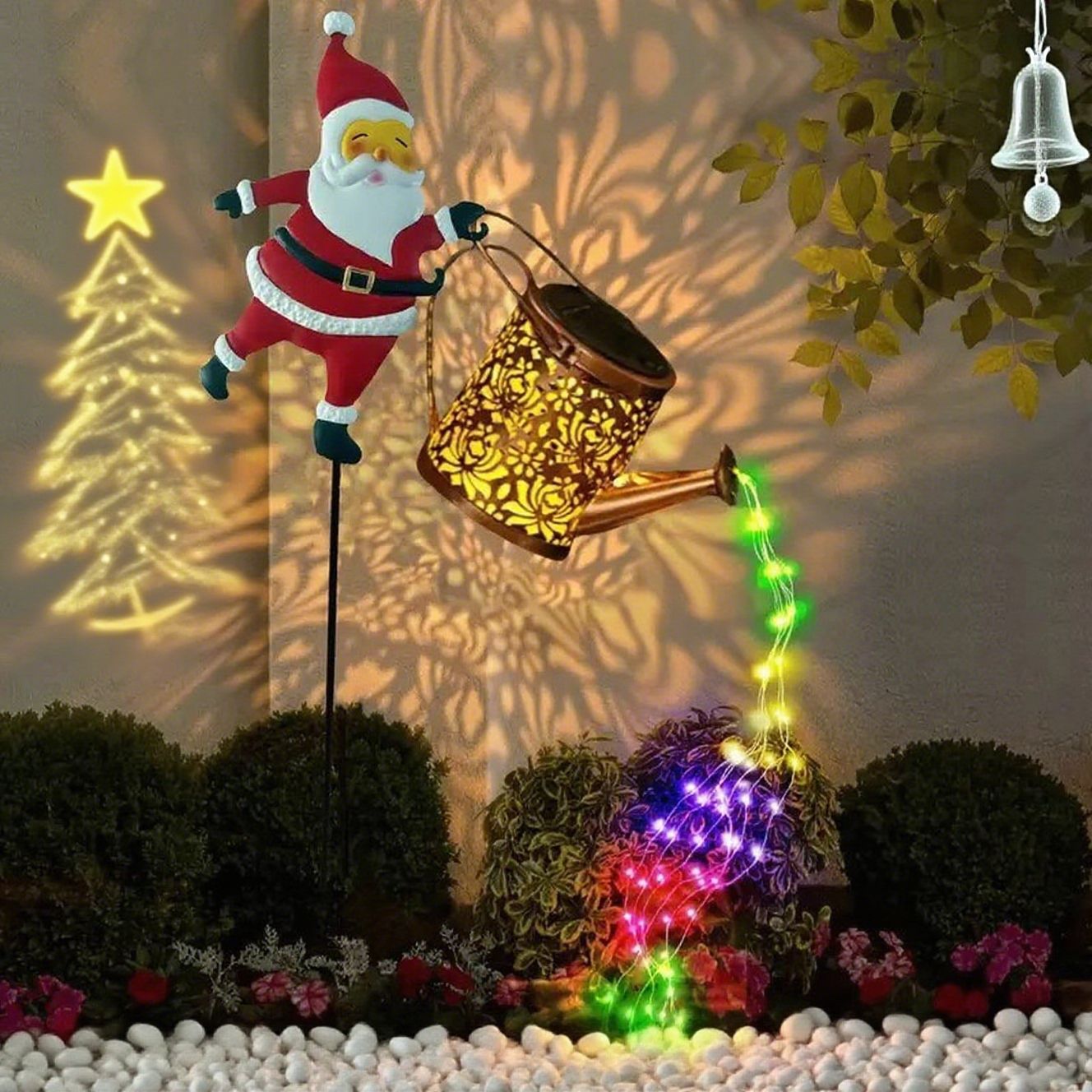 Solare-Laterne „Weihnachtsmann beim Gießen“