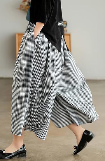 Damenhose aus Baumwoll-Leinen mit Karomuster