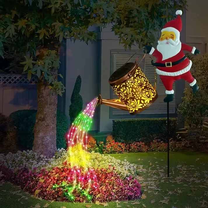 Solare-Laterne „Weihnachtsmann beim Gießen“