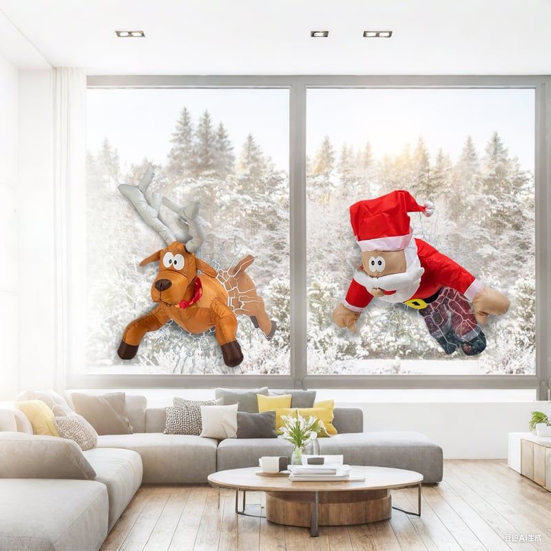 Fenster-Deko „Rentier & Weihnachtsmann“