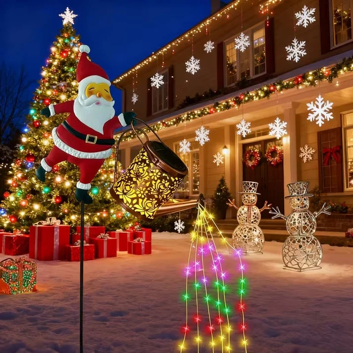 Solare-Laterne „Weihnachtsmann beim Gießen“