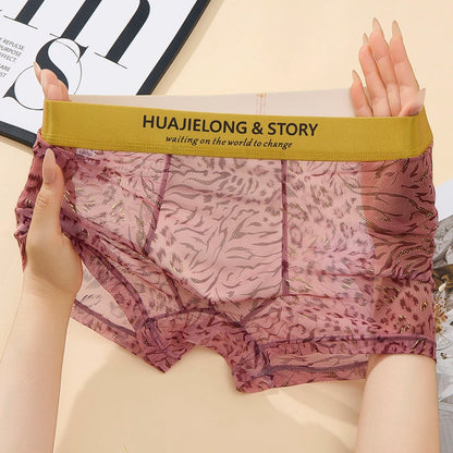 Gold-painted leopard print transparent breathable boxer briefs