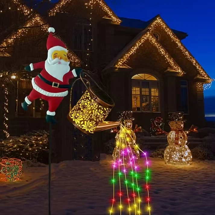 Solare-Laterne „Weihnachtsmann beim Gießen“