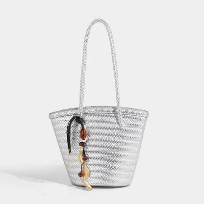 Meryl Woven Bucket Handbag with Pouch