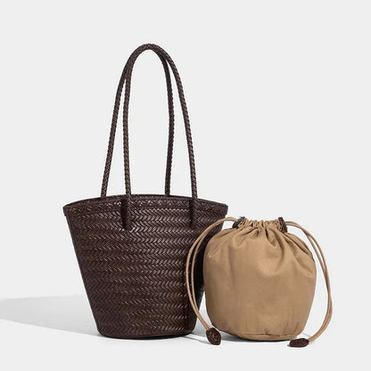 Meryl Woven Bucket Handbag with Pouch