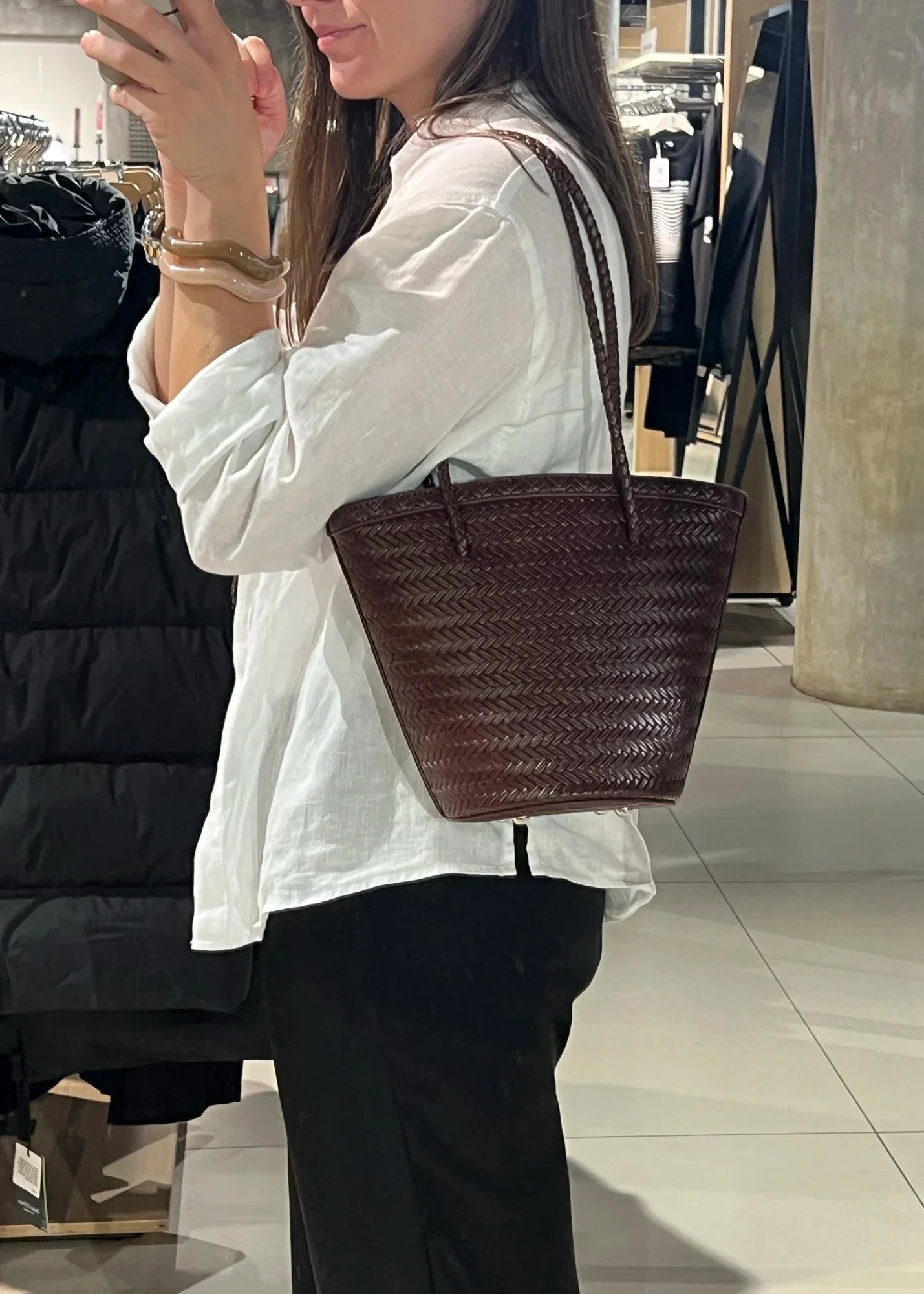 Meryl Woven Bucket Handbag with Pouch